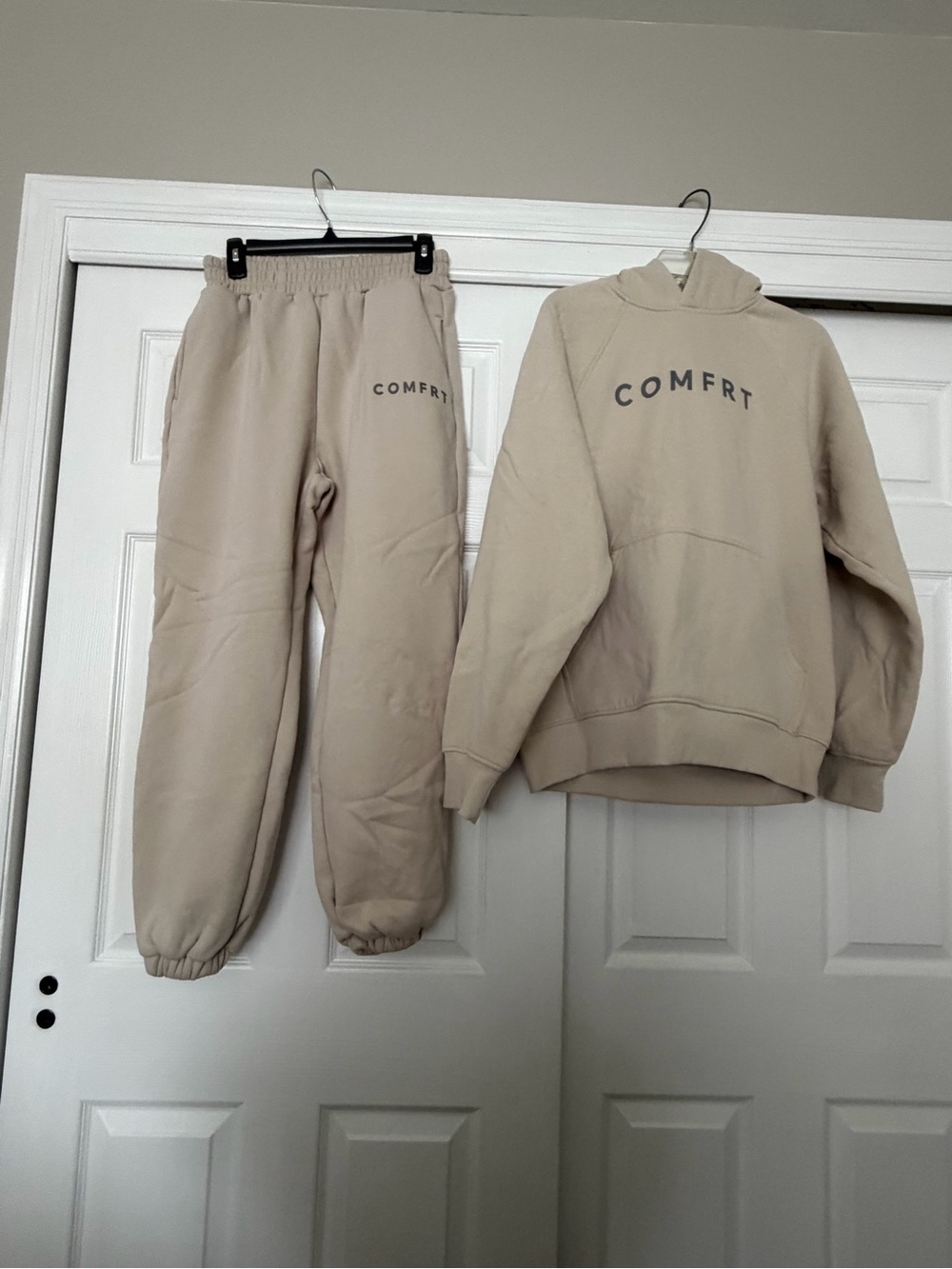NWOT COMFRT Women's Beige Jogger Pants and Hooded Sweatshirt NWOT